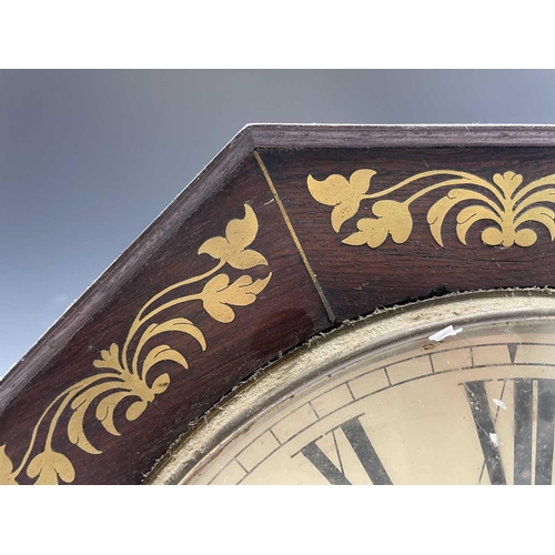 2935 - An early Victorian rosewood and brass inlaid octagonal wall clock, with fusee movement, width 42cm.