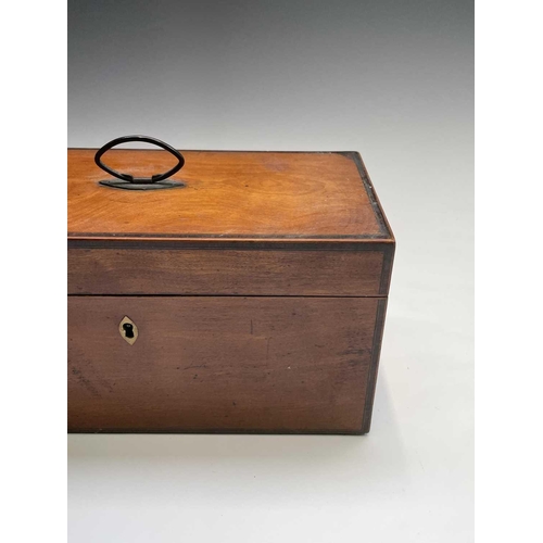 30 - A George III satinwood and rosewood banded tea caddy, fitted with two lidded compartments and a repl... 