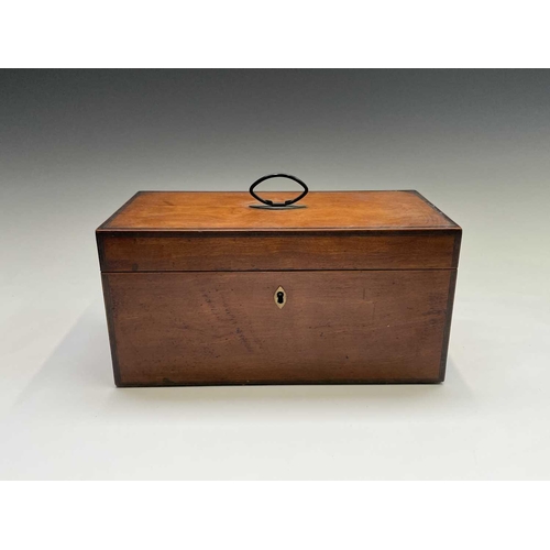 30 - A George III satinwood and rosewood banded tea caddy, fitted with two lidded compartments and a repl... 