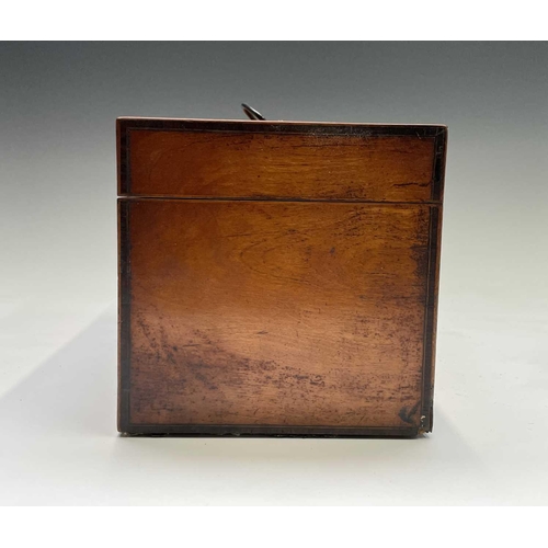 30 - A George III satinwood and rosewood banded tea caddy, fitted with two lidded compartments and a repl... 