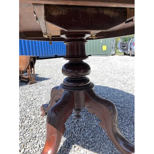 3001 - A Victorian mahogany tilt top oval table, raised on a turned column and leaf carved quadruped base. ... 