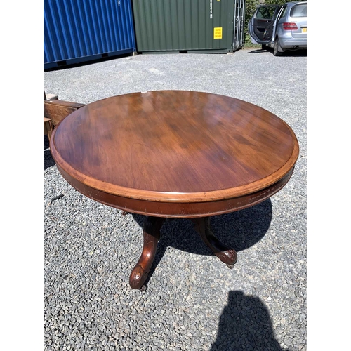 3001 - A Victorian mahogany tilt top oval table, raised on a turned column and leaf carved quadruped base. ... 