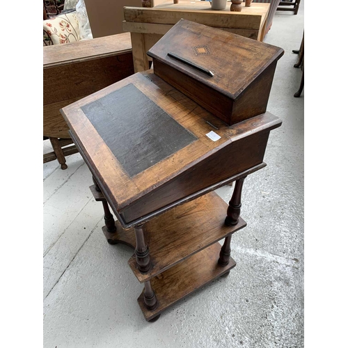 3014 - A Victorian inlaid walnut davenport, the hinged top with a fitted interior above two tiers joined by... 