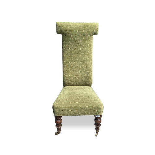 3018 - A Victorian mahogany prayer chair, with padded back and seat on turned tapering front legs, height 1... 