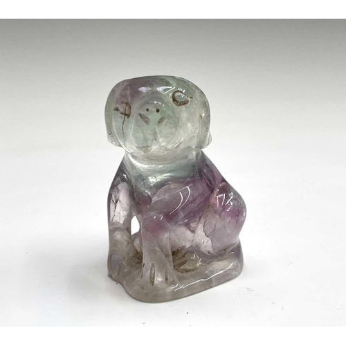 302 - A carved quartz sculpture of a dog, height 5.5cm, together with an agate figure of an eagle, and two... 