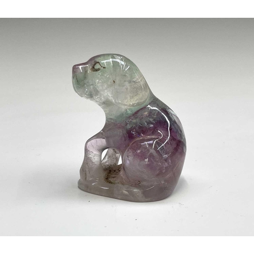 302 - A carved quartz sculpture of a dog, height 5.5cm, together with an agate figure of an eagle, and two... 