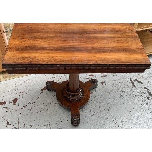 3025 - A rosewood card table, early 19th century, height 74cm, width 92cm, depth 46cm.