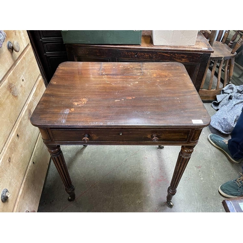 3029 - An early 19th century mahogany side table, in the manner of Gillows, the reeded top with a hinged co... 