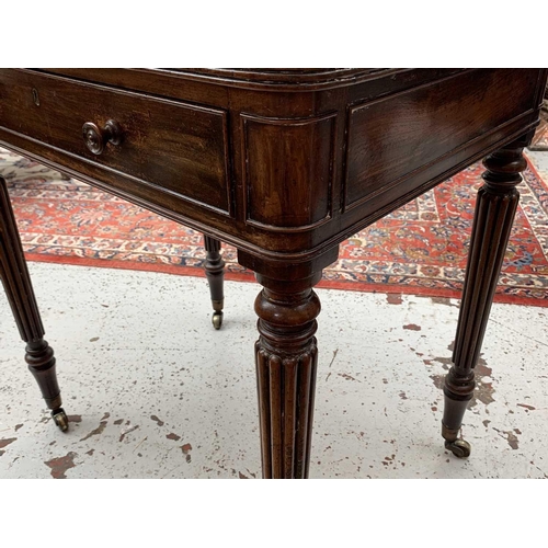 3029 - An early 19th century mahogany side table, in the manner of Gillows, the reeded top with a hinged co... 