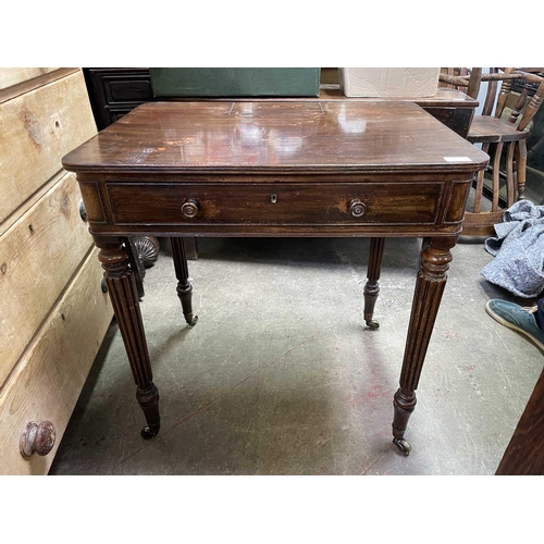 3029 - An early 19th century mahogany side table, in the manner of Gillows, the reeded top with a hinged co... 