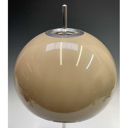 303 - A mid century Harvey Guzzini 'Mushroom' chrome table lamp with butterscotch acrylic shade. Height 55... 