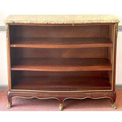 3037 - Frederic Durand et Fils, A French scagliola marble top open tulipwood bookcase, circa 1880, with sli... 