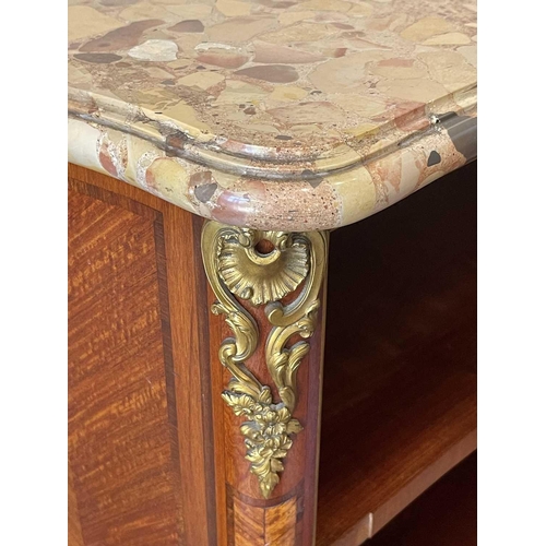 3037 - Frederic Durand et Fils, A French scagliola marble top open tulipwood bookcase, circa 1880, with sli... 