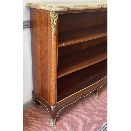 3037 - Frederic Durand et Fils, A French scagliola marble top open tulipwood bookcase, circa 1880, with sli... 