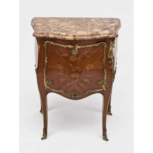 3038 - A French Louis XV style kingwood and marquetry small two drawer commode, circa 1900, with ormolu mou... 