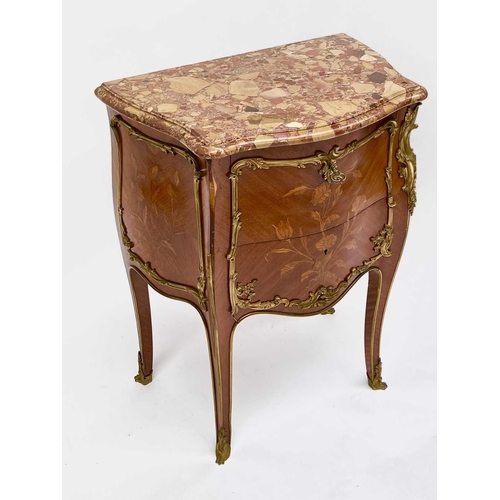 3038 - A French Louis XV style kingwood and marquetry small two drawer commode, circa 1900, with ormolu mou... 