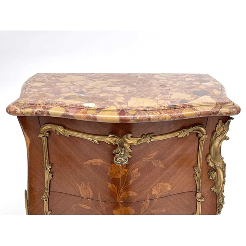 3038 - A French Louis XV style kingwood and marquetry small two drawer commode, circa 1900, with ormolu mou... 