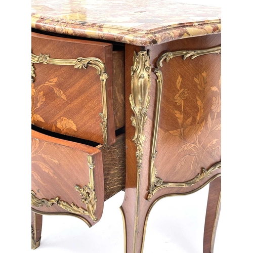 3038 - A French Louis XV style kingwood and marquetry small two drawer commode, circa 1900, with ormolu mou... 