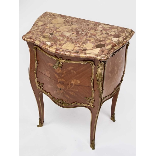 3038 - A French Louis XV style kingwood and marquetry small two drawer commode, circa 1900, with ormolu mou... 