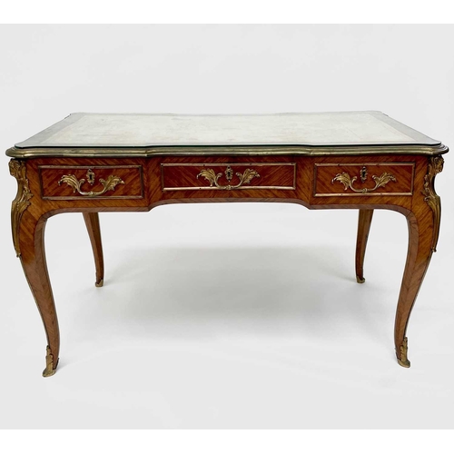 3039 - A Victorian bureau plat or desk, English in Louis XV style, kingwood veneered and with ornate gilt b... 