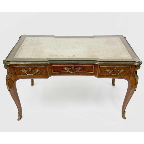 3039 - A Victorian bureau plat or desk, English in Louis XV style, kingwood veneered and with ornate gilt b... 