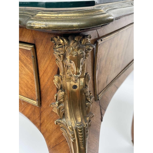 3039 - A Victorian bureau plat or desk, English in Louis XV style, kingwood veneered and with ornate gilt b... 