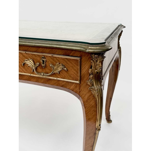 3039 - A Victorian bureau plat or desk, English in Louis XV style, kingwood veneered and with ornate gilt b... 