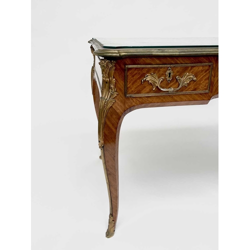 3039 - A Victorian bureau plat or desk, English in Louis XV style, kingwood veneered and with ornate gilt b... 