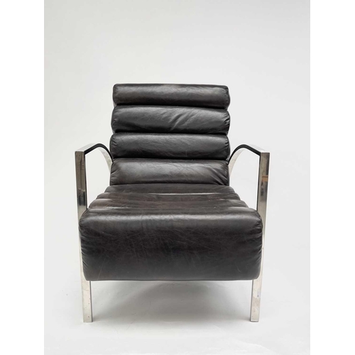 3041 - A contemporary leather and chrome open armchair, in the manner of the Jay Spectre 