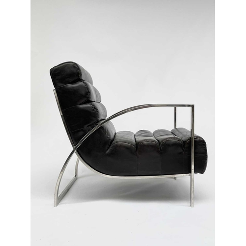 3041 - A contemporary leather and chrome open armchair, in the manner of the Jay Spectre 