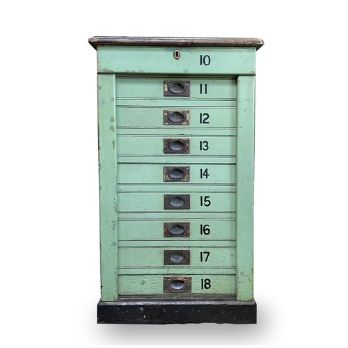 3043 - An unusual late Victorian LNWR (London North Western) Railway Company nine drawer ticket chest, in g... 