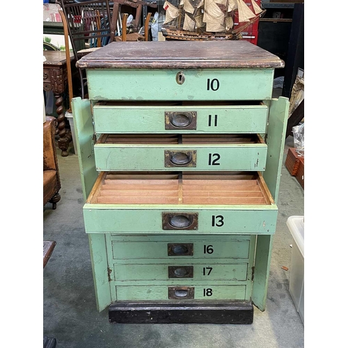 3043 - An unusual late Victorian LNWR (London North Western) Railway Company nine drawer ticket chest, in g... 