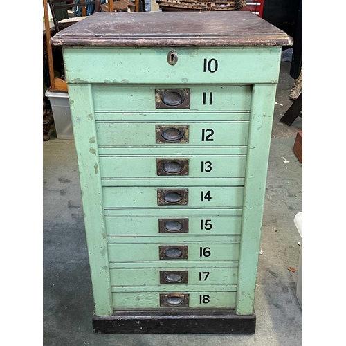 3043 - An unusual late Victorian LNWR (London North Western) Railway Company nine drawer ticket chest, in g... 