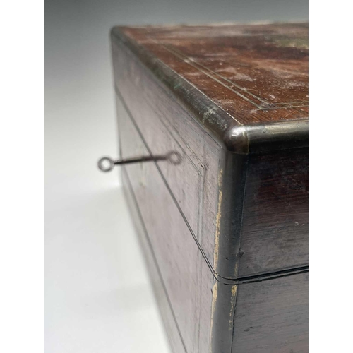 305 - A Victorian rosewood and brass inlaid vanity box, with partially fitted interior, width 32cm. Proven... 