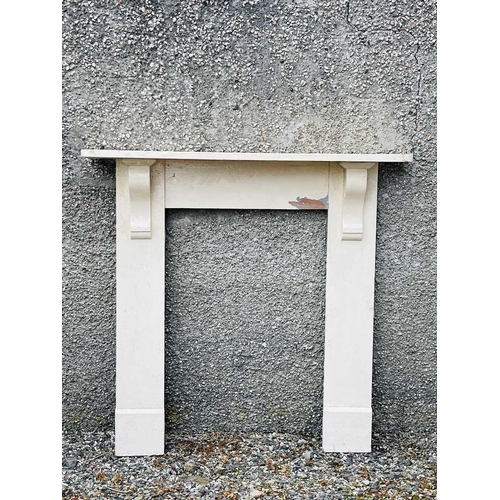 3062 - A late Victorian pine fire surround, height 112cm, width 142.5cm, together with a similar painted ex... 