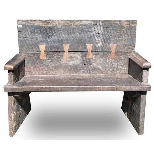 3064 - A Rustic bench, made from reclaimed marine timbers, with solid back and seat, height 99cm, width 119... 