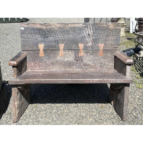 3064 - A Rustic bench, made from reclaimed marine timbers, with solid back and seat, height 99cm, width 119... 