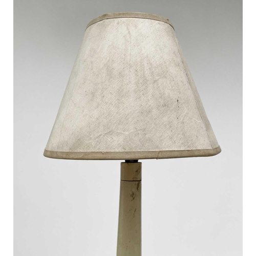 3072 - A mahogany standard lamp, 1920s, in the style of a Georgian candle stand, with white painted stem an... 