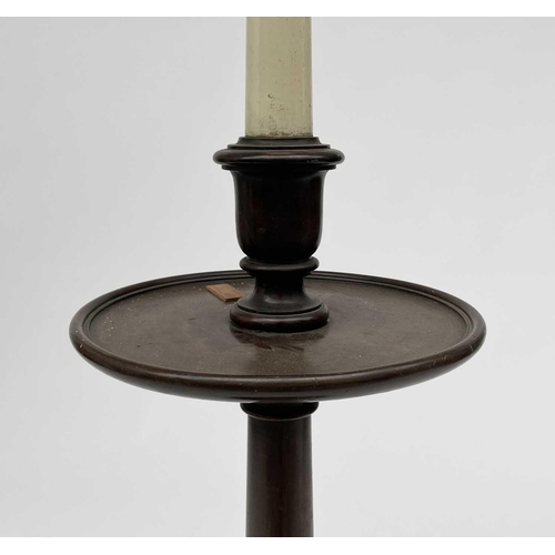 3072 - A mahogany standard lamp, 1920s, in the style of a Georgian candle stand, with white painted stem an... 