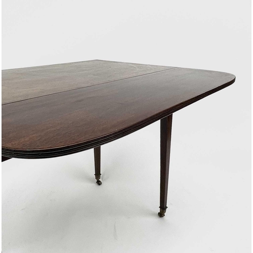 3078 - A George III mahogany Pembroke table, the top with reeded edge and square tapering legs. Height 74cm... 