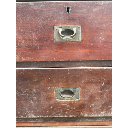 3079 - A Victorian mahogany military two-part chest, of two short and two long drawers with recessed brass ... 