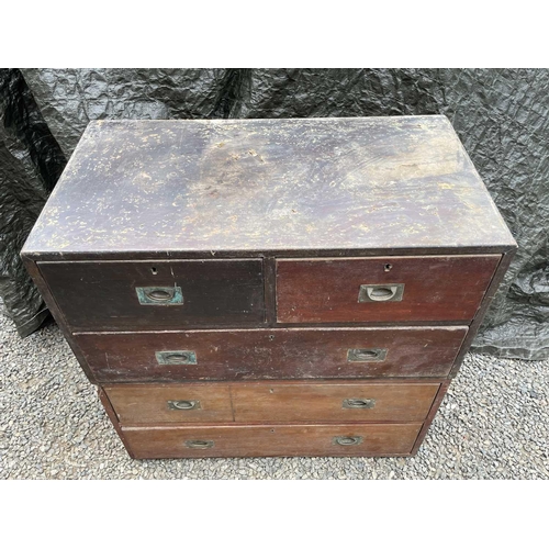 3079 - A Victorian mahogany military two-part chest, of two short and two long drawers with recessed brass ... 