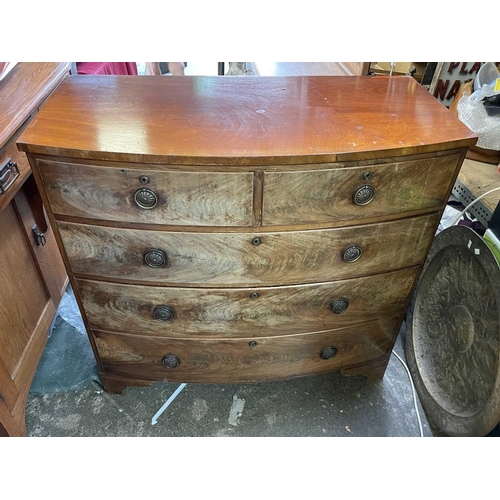 3080 - A Victorian mahogany bow front chest, of three long and two short drawers, on bracket feet. Height 1... 