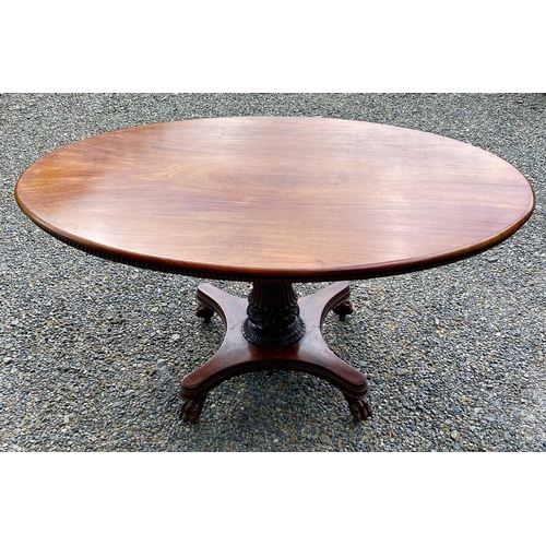 3092 - An early Victorian mahogany oval supper table, the top with beaded edge and raised on a turned and l... 