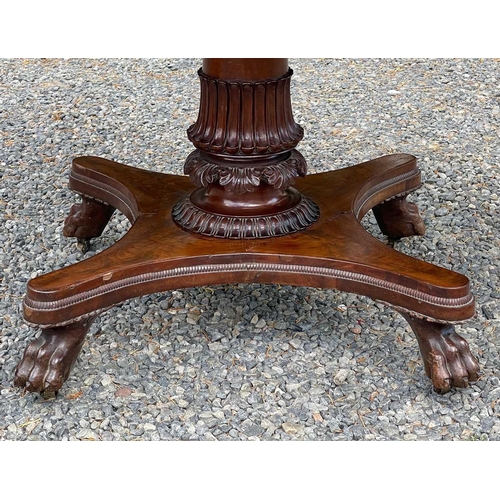 3092 - An early Victorian mahogany oval supper table, the top with beaded edge and raised on a turned and l... 