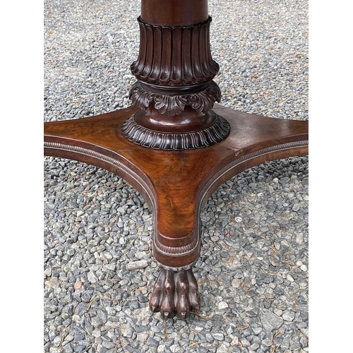 3092 - An early Victorian mahogany oval supper table, the top with beaded edge and raised on a turned and l... 