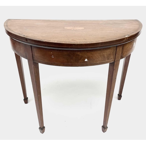 3093 - A George III mahogany D shape fold top card table. Height 73cm, width 91cm, depth 48cm. Provenance: ... 