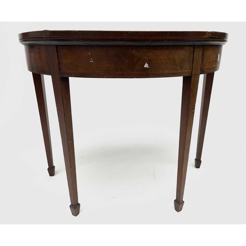 3093 - A George III mahogany D shape fold top card table. Height 73cm, width 91cm, depth 48cm. Provenance: ... 