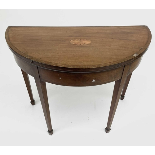 3093 - A George III mahogany D shape fold top card table. Height 73cm, width 91cm, depth 48cm. Provenance: ... 