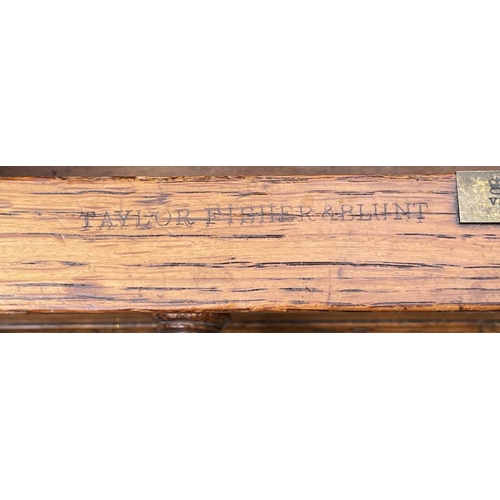 3097 - A Victorian oak desk, stamped Taylor, Fisher & Blunt, 110 Fenchurch St, London, with eight pedestal ... 